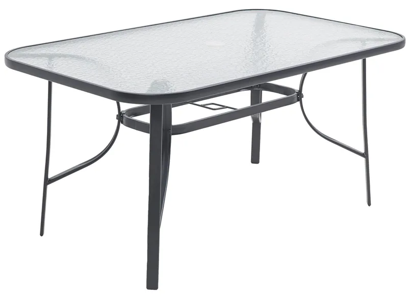 Växjö utegrupp komplett med bord | 6 positionsstolar och parasoll | Svart |, undefined