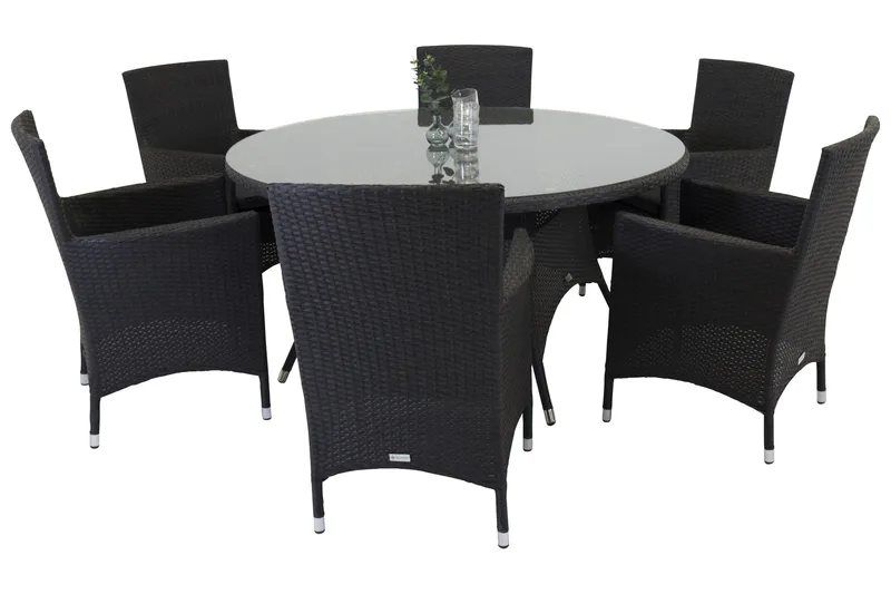 Volta Matgrupp Utomhus 150 cm Rund med 6 Malin Utestolar, Svart