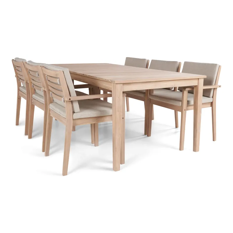 Wagnera Matgrupp Utomhus 206 cm med 6 Kamman Matstolar - Beige - Utemöbler - Utegrupp - Matgrupp utomhus