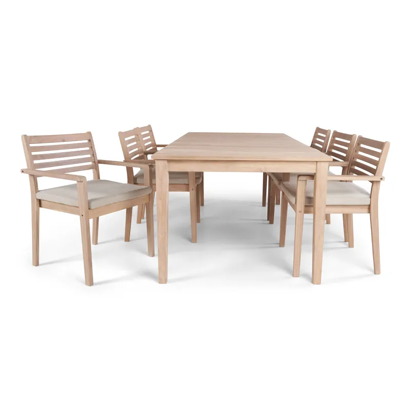 Wagnera Matgrupp Utomhus 206 cm med 6 Kamman Matstolar - Beige - Utemöbler - Utegrupp - Matgrupp utomhus
