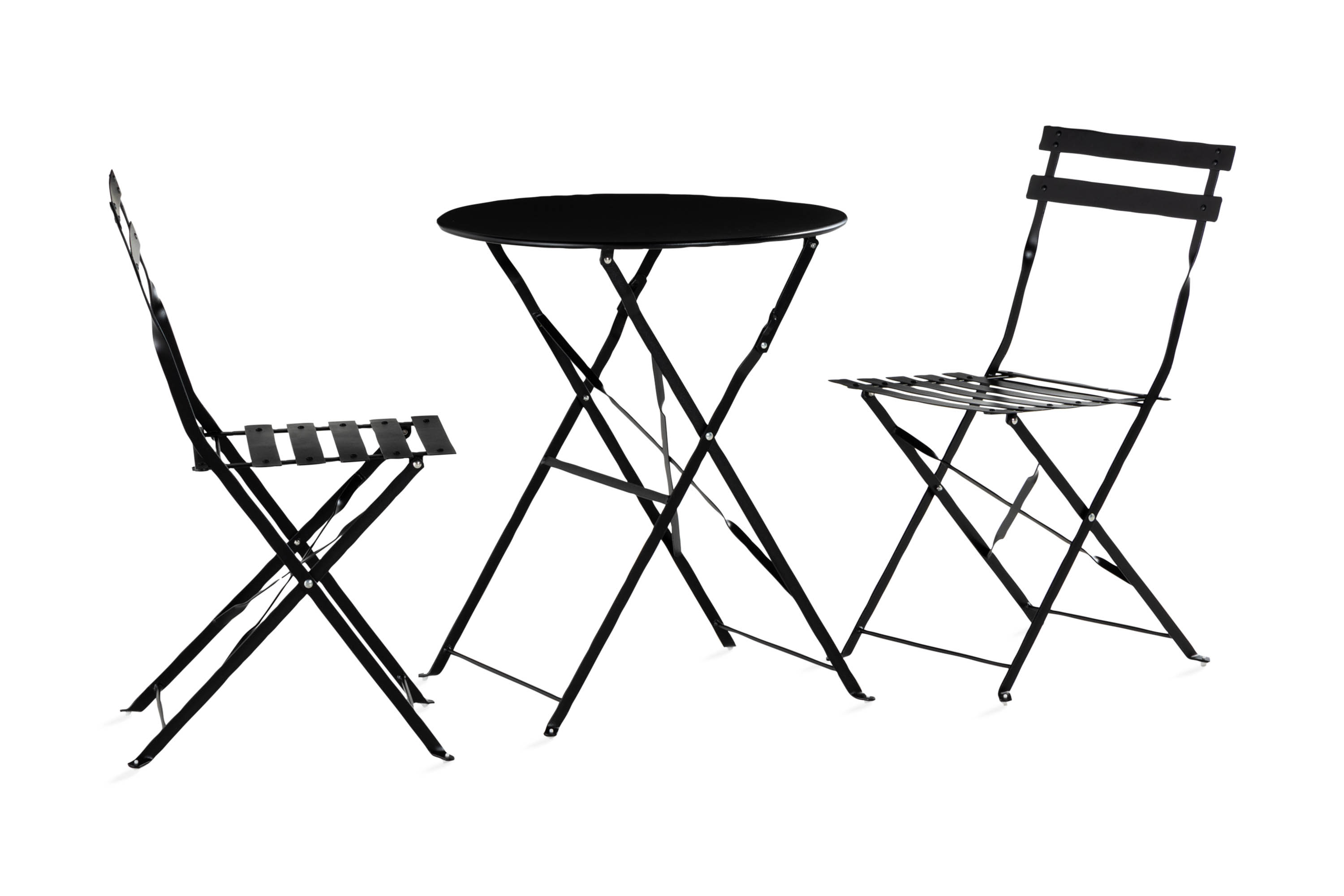REA/Black Friday Brunshuse Caféset 60 cm Rund + 2 Klappstolar - Svart Cafeset Comfort Garden