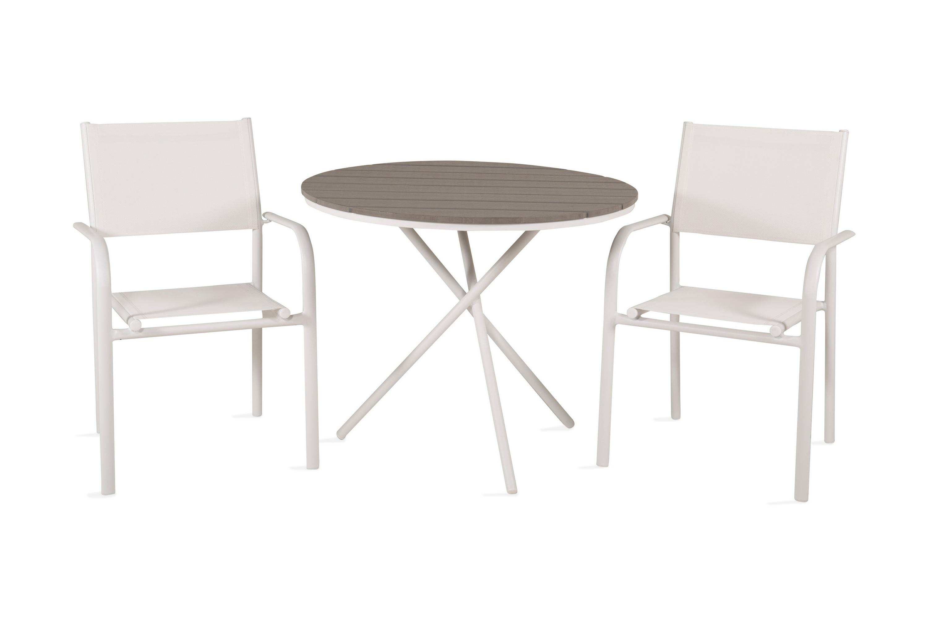 Parma Caféset Rund Ø90 cm + 2 Santorini Karmstolar Brun/Vit - Venture Home