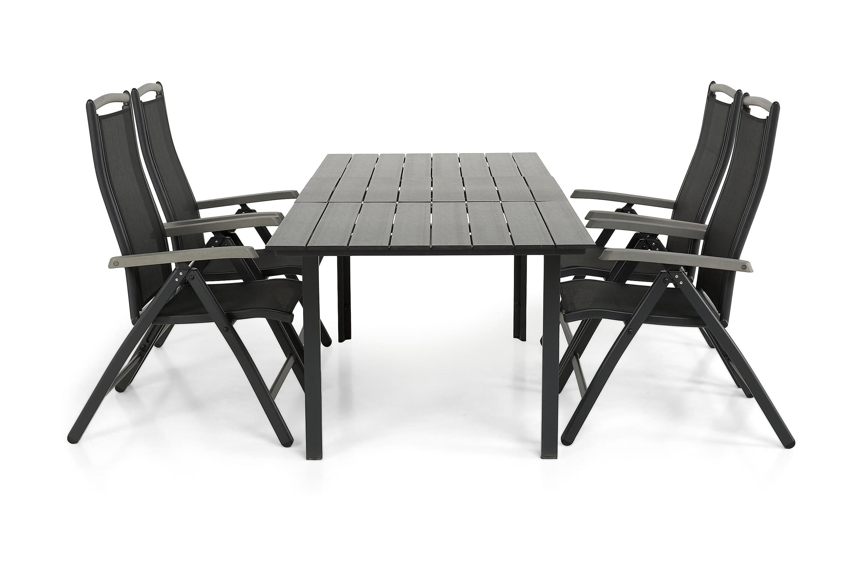 REA/Black Friday Portland Matgrupp 152-210x90 + 4 Monaco Lyx Positionsstol - Svart/Grå utomhus Grå,Svart