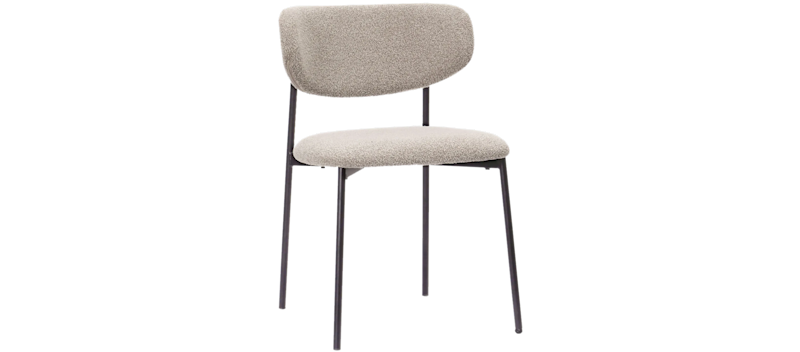 Lucy Matstol, Greige Bouclé / Metallben Svart