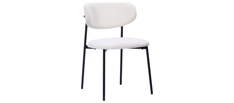 Lucy Matstol, Vit Bouclé / Metallben Svart