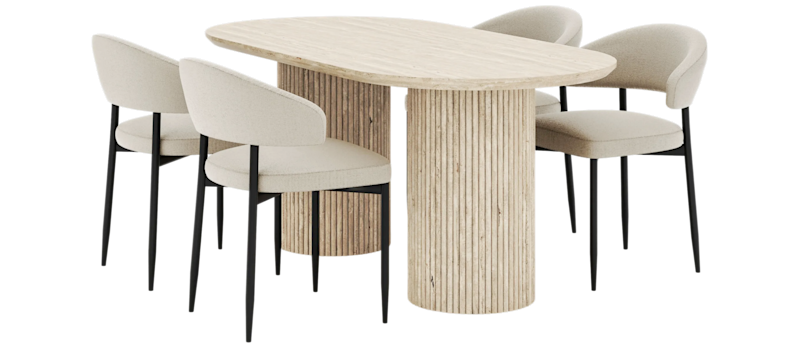 Uppveda Ovalt Matbord 180x90 cm med 4 Sawako Stolar, Beige